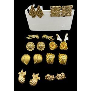 Vintage Gold-Tone Clip-On Earrings Set Assorted Styles Retro Jewelry Collection